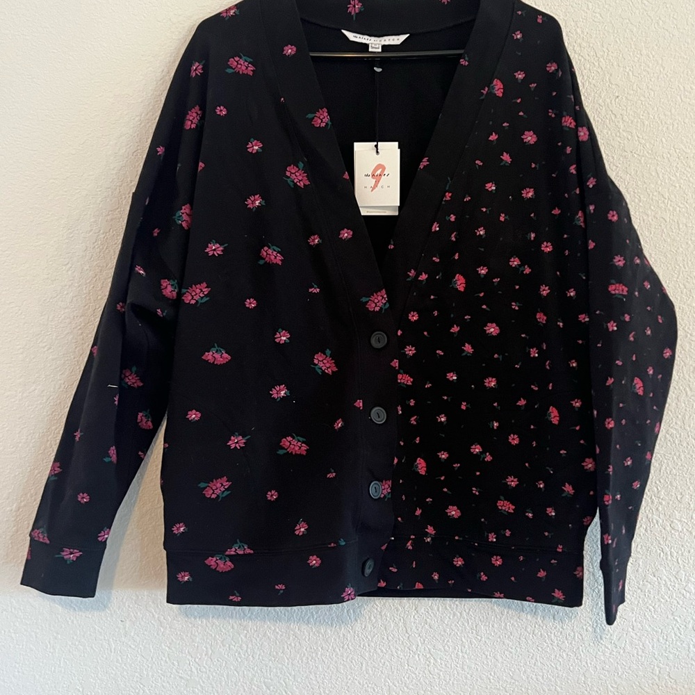 The Nines by HATCH Black Cardigan with Pink Floral Accents